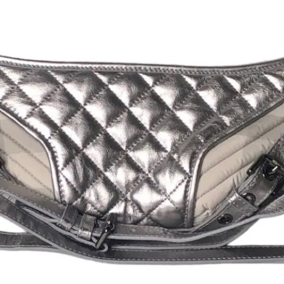 New Burberry Eddie BKB Quilted Checkered Silver Gray Leather Baguette Bag - Picture 12 of 13
